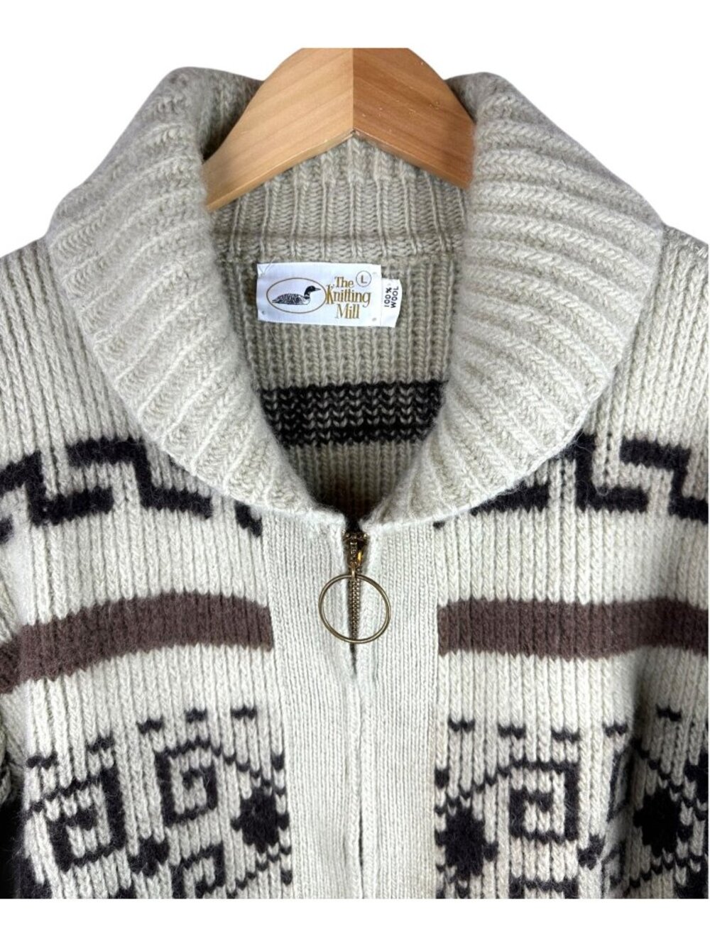 Vintage 70s The Knitting Mill Wool Sweater L Southwestern Zip Cardigan - Picture 3 of 4